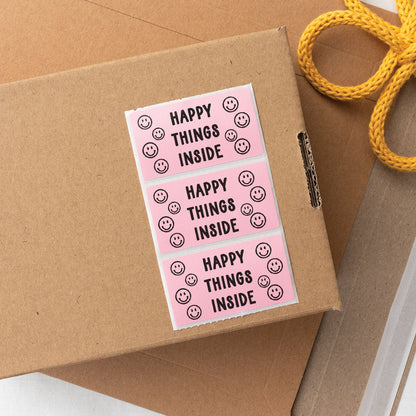 Happy things inside packaging stickers pink - At The Helm NZ