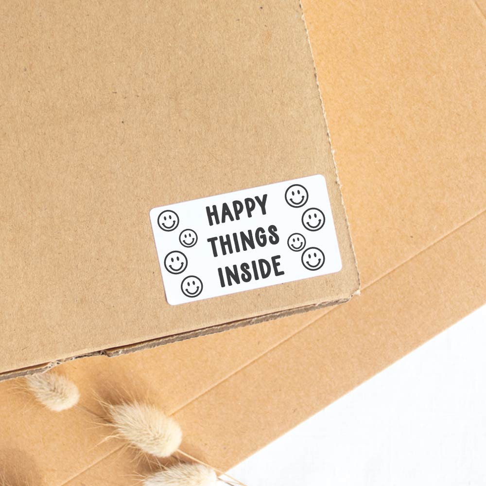 Happy things inside packaging stickers white - At The Helm NZ