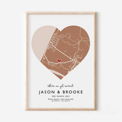 Couples Heart Location Map Print