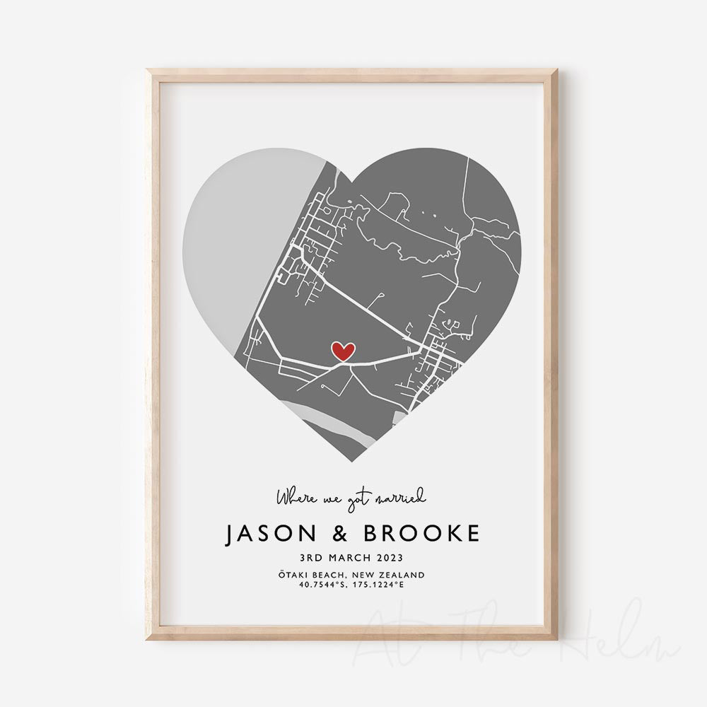 Couples Heart Location Map Print