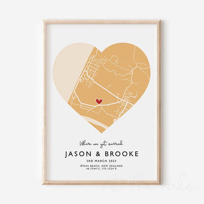 Couples Heart Location Map Print