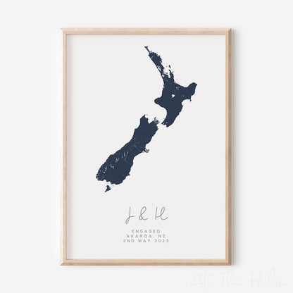 Map Of New Zealand Couples Engagement or Wedding Print