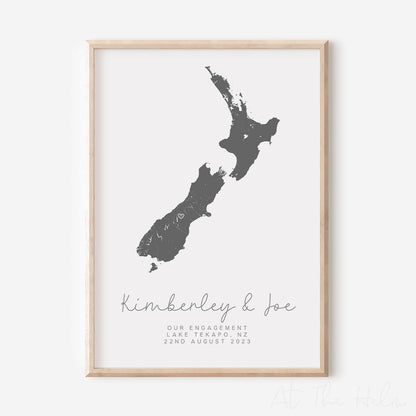 Map Of New Zealand Couples Engagement or Wedding Print