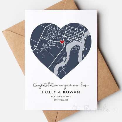 Heart Location New Home Greeting Card - At The Helm NZ - dark blue