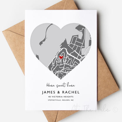 Heart Location New Home Greeting Card - At The Helm NZ - grey