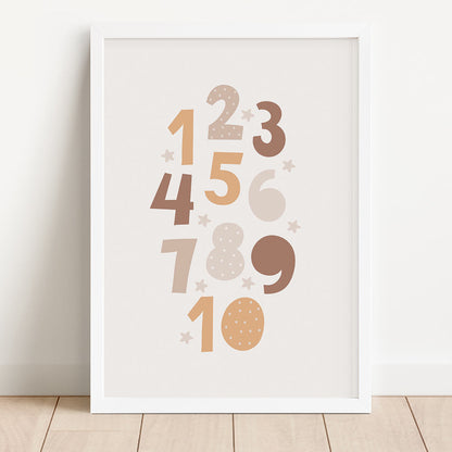 Children's Neutral Toned 1-10 Number Print - Nursery Wall Art - At The Helm NZ