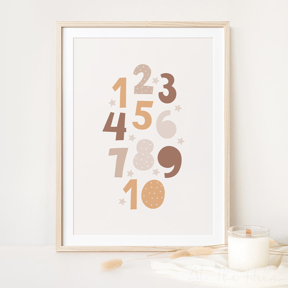 Children's Neutral Toned 1-10 Number Print - Nursery Wall Art - At The Helm NZ