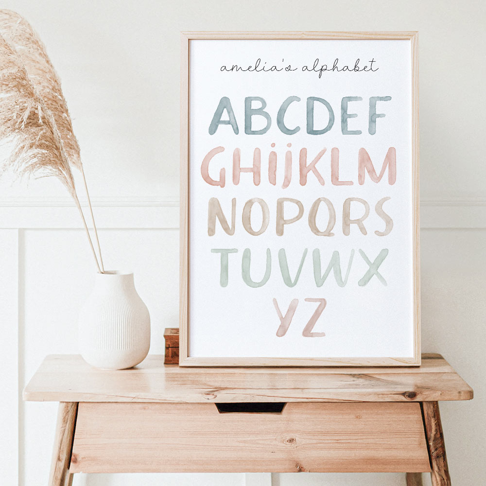 Personalised Watercolour Alphabet Print