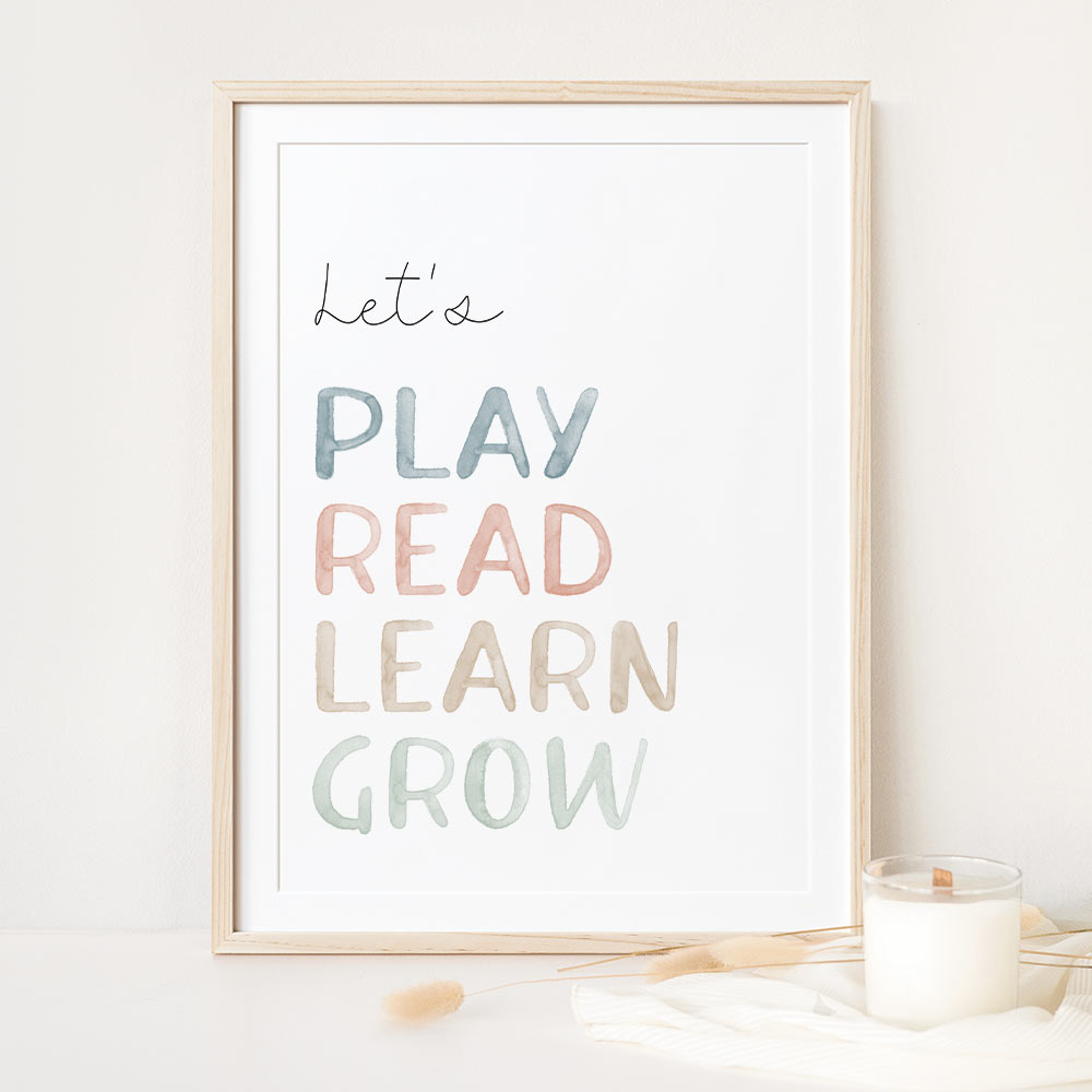 Lets Play Read Learn Grow Neutral  - Children's Wall Art -At The Helm