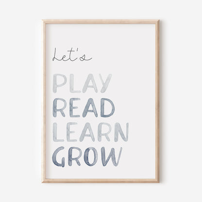 Lets Play Read Learn Grow Blues - Children's Wall Art -At The Helm