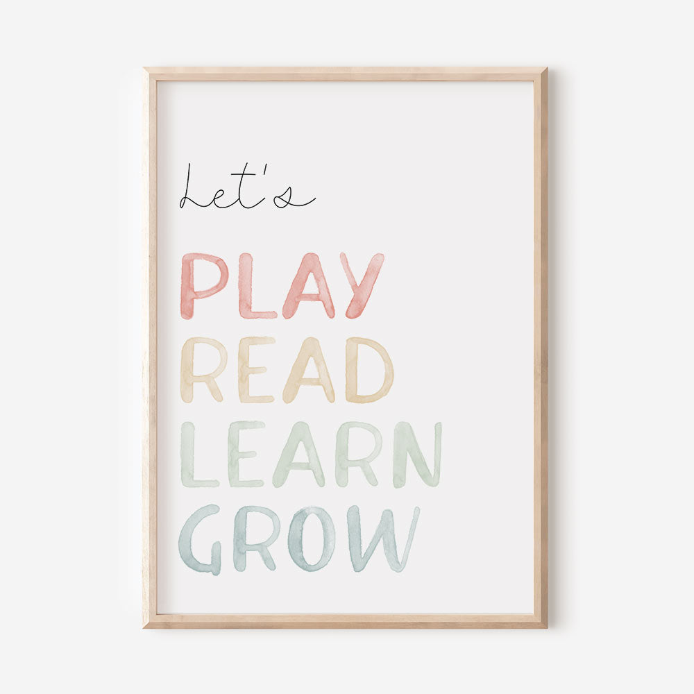 Lets Play Read Learn Grow Rainbow - Children's Wall Art -At The Helm