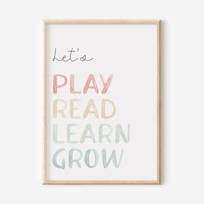 Lets Play Read Learn Grow Rainbow - Children's Wall Art -At The Helm