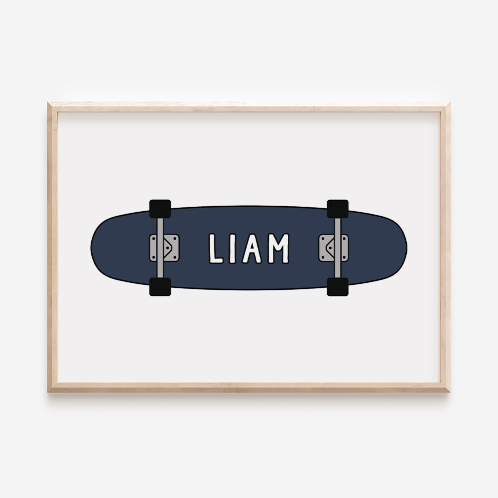 Skateboard Child's Name Print Keepsake - Dark Blue - At The Helm NZ