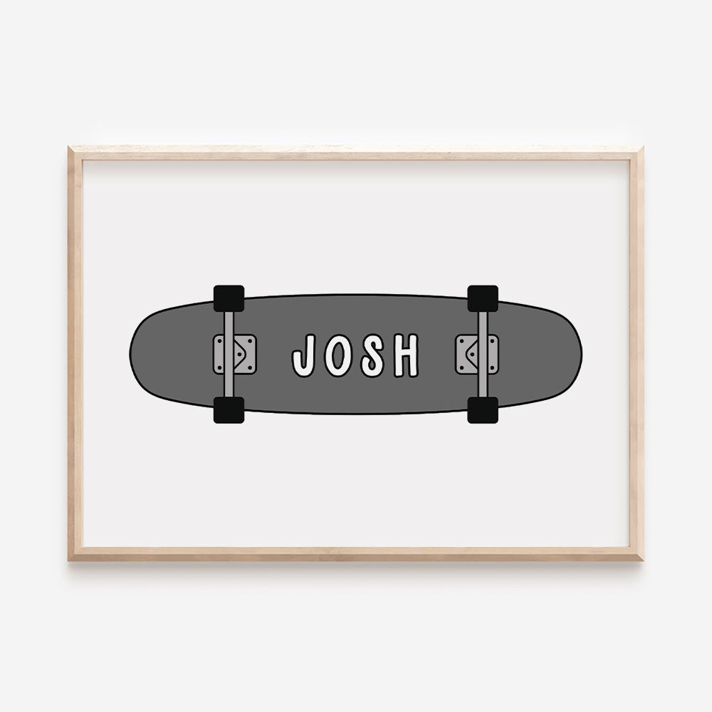 Skateboard Child's Name Print Keepsake - Grey - At The Helm NZ