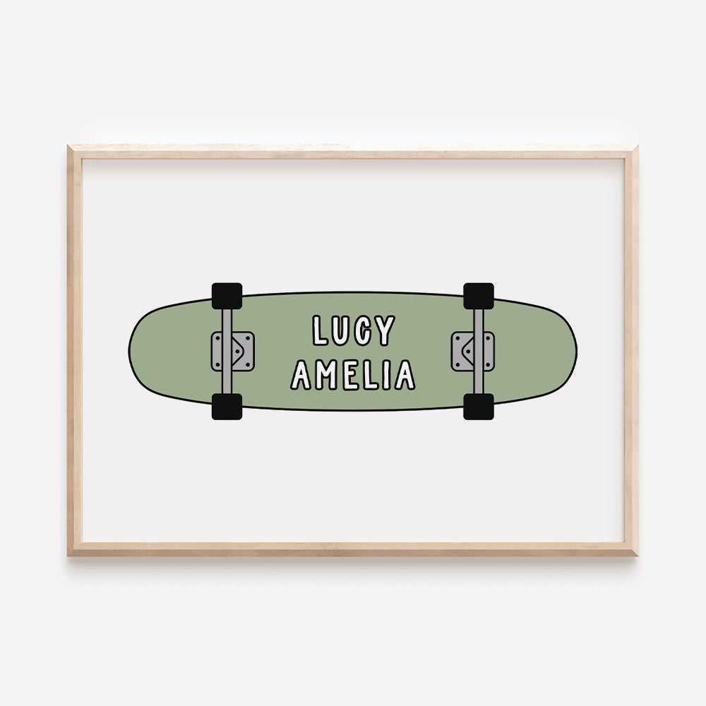 Skateboard Child's Name Print Keepsake - Sage green - At The Helm NZ