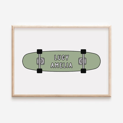 Skateboard Child's Name Print Keepsake - Sage green - At The Helm NZ