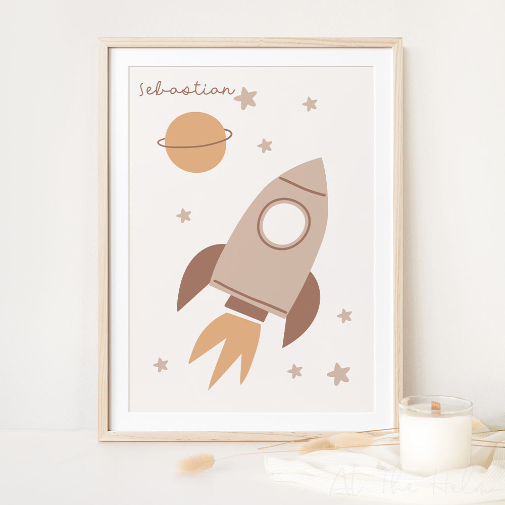 Children's Space Adventure Name Print - Nursery Wall Art - At The Helm NZ