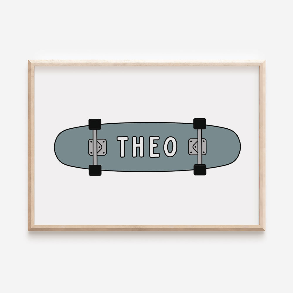 Skateboard Child's Name Print Keepsake - Blue - At The Helm NZ