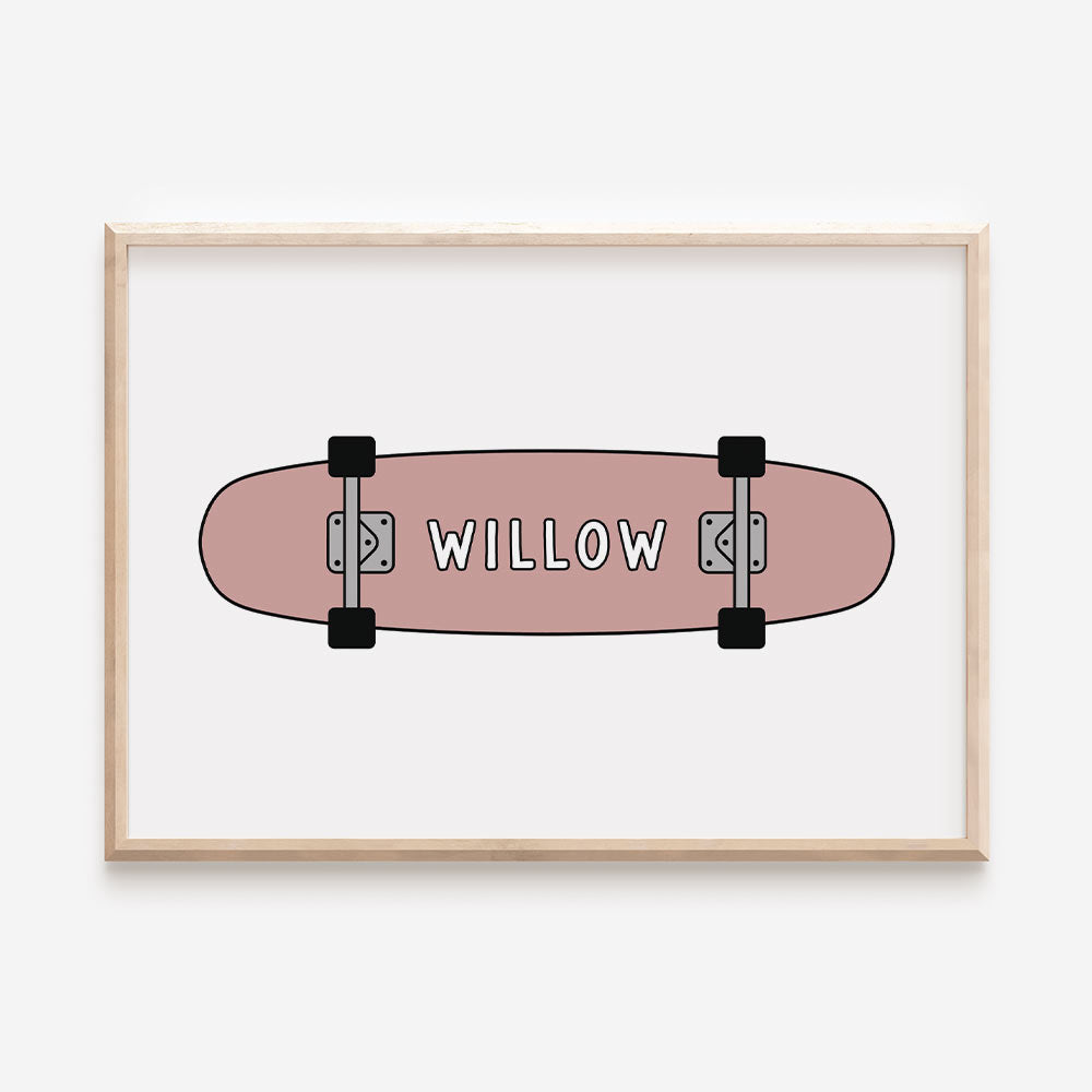 Skateboard Child's Name Print Keepsake - Pink - At The Helm NZ