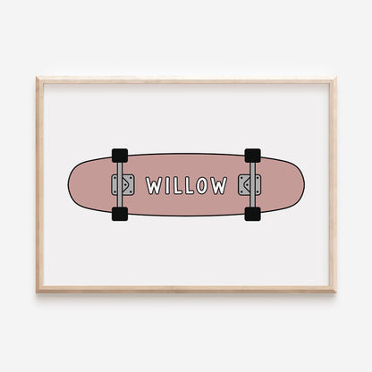 Skateboard Child's Name Print Keepsake - Pink - At The Helm NZ