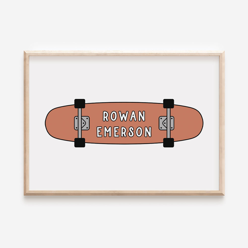 Skateboard Child's Name Print Keepsake - Burnt Orange - At The Helm NZ