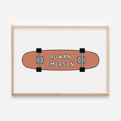 Skateboard Child's Name Print Keepsake - Burnt Orange - At The Helm NZ