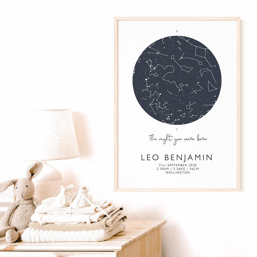 Star Map Print shown on a nursery wall