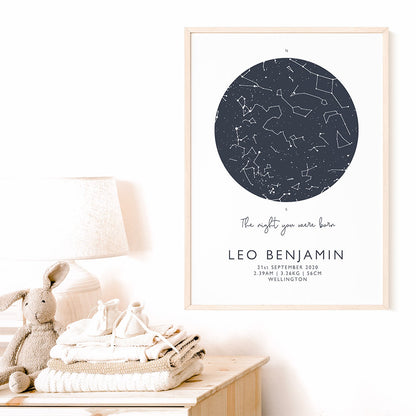 Star Map Print shown on a nursery wall