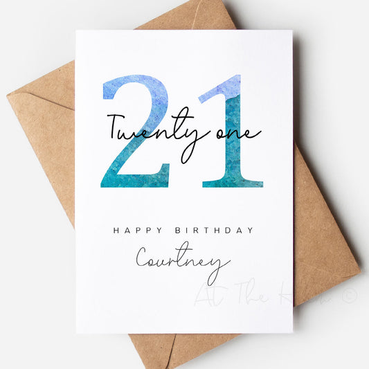 Birthday Watercolour Numbers Greeting Card - Personalised - Twenty One