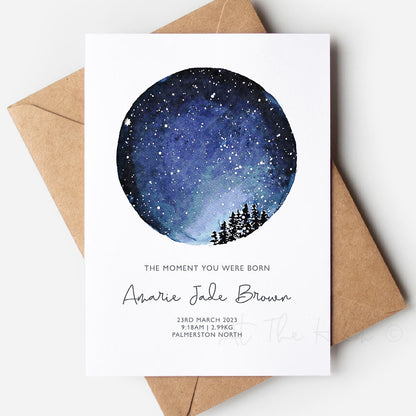 Birth Detail Watercolour Star Map Print