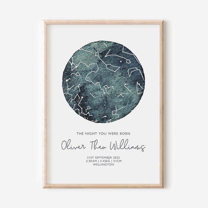 Watercolour Star Map Print - At The Helm NZ