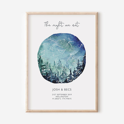 Couples Watercolour Star Map Print - At The Helm NZ