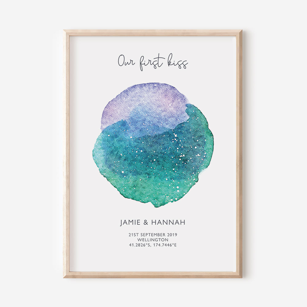 Couples Watercolour Star Map Print - At The Helm NZ