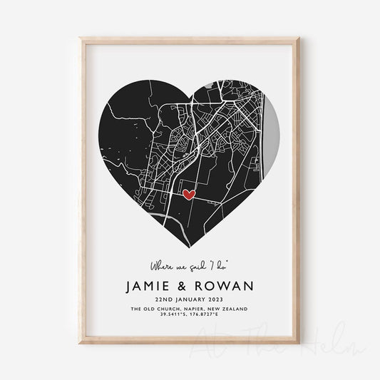 Couples Heart Location Map Print