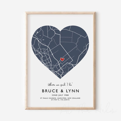 Couples Heart Location Map Print