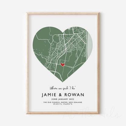 Couples Heart Location Map Print