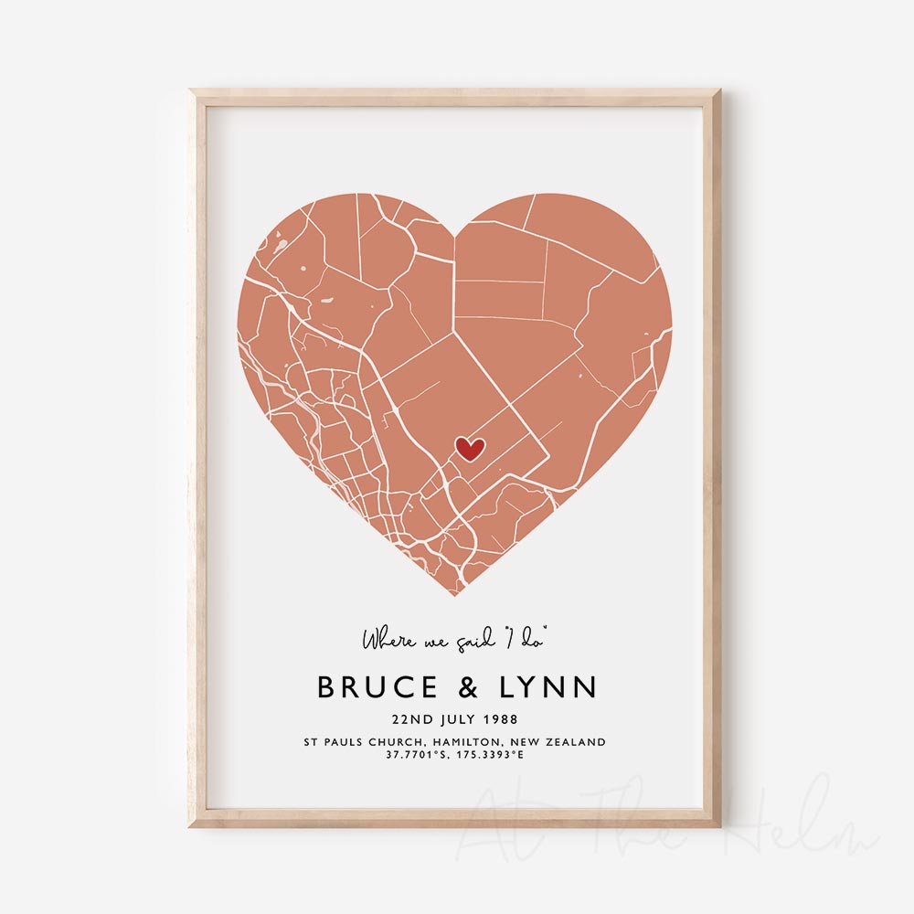 Couples Heart Location Map Print