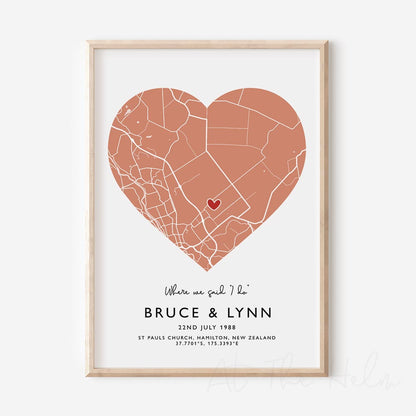 Couples Heart Location Map Print