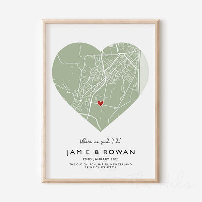 Couples Heart Location Map Print