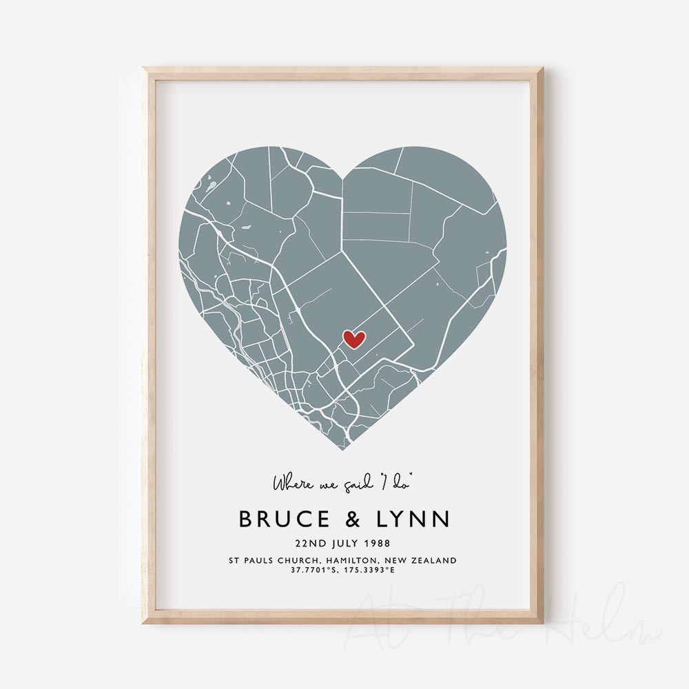 Couples Heart Location Map Print