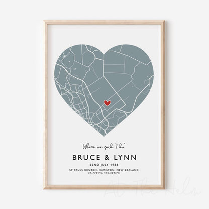 Couples Heart Location Map Print