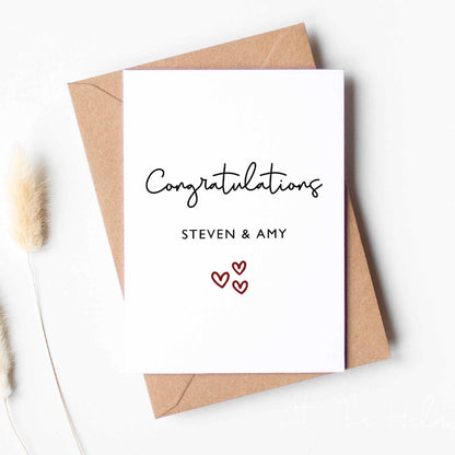 Personalised Minimalist Wedding Card  that reads "congratulations Steven & Amy"- At The Helm