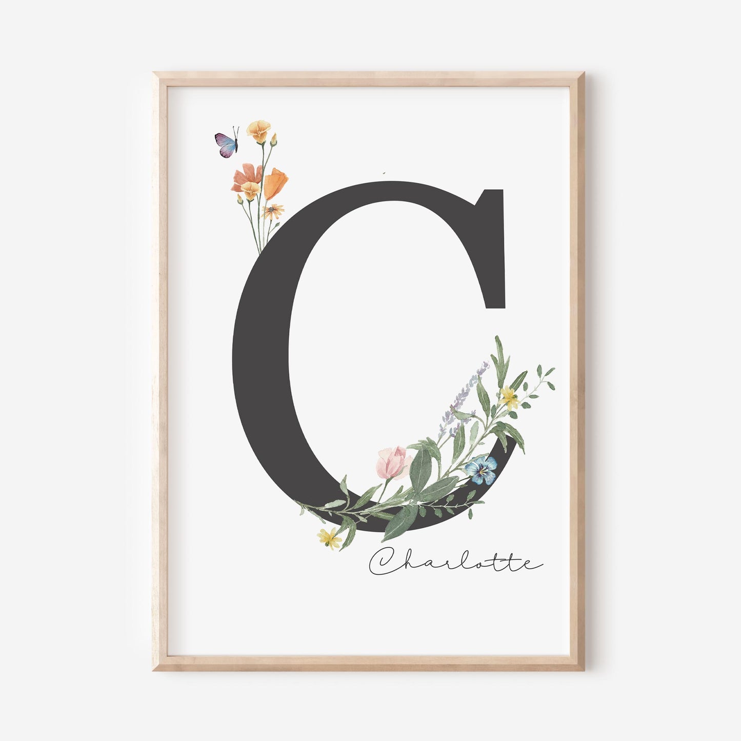 Custom Watercolour Floral Name Print - Nursery wall art nz - At The Helm