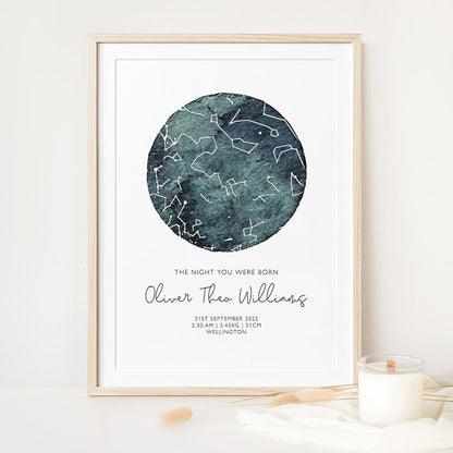 Watercolour Star Map Print - At The Helm NZ